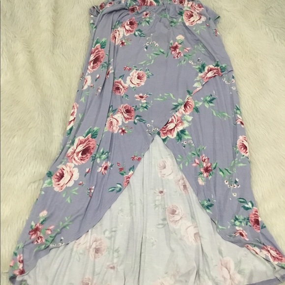 Viamor maxi purple rose summer beach floral dress with a high low hem - Picture 3 of 6